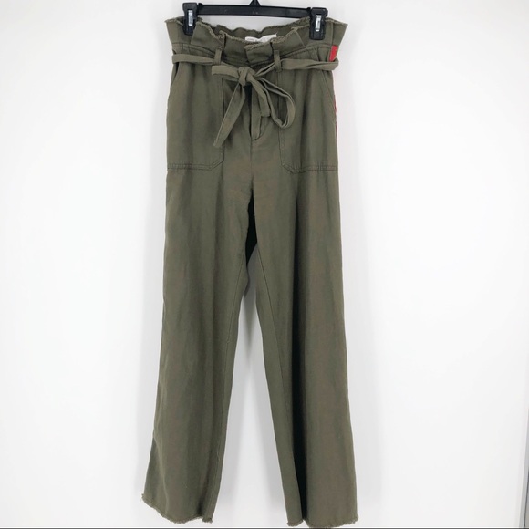 Zara Pants - Zara Wide Leg Military Green Trousers with Stripe
